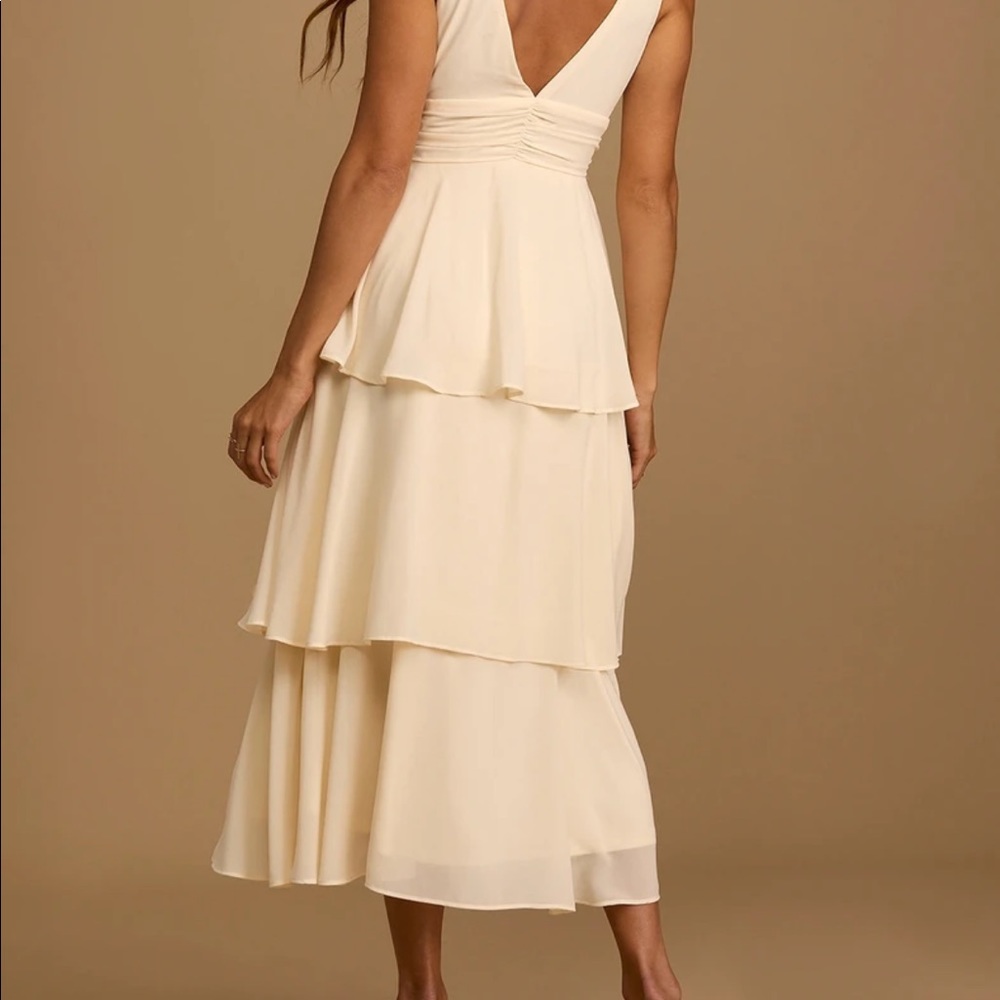 Lulu's Cream Tiered Midi Dress - Picture 2 of 7